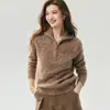 Suéter tejido de punto suelto para mujer de otoño e invierno nuevo, suéter ajustado, terciopelo de hilo floral, solapa semiabierta, cremallera, cachemira, seda de morera