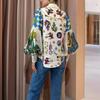 Camisa cárdigan de manga larga con estampado de algodón y lino de otoño 2023 nueva europea y americana de Amazon para mujer