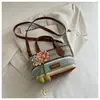 Bolsa Colorida Tecida de Verão 2026 para Mulheres Estilo Dopamina Menina Doce Bolsa de Axila Bolsa de Ombro Único Transversal Bolsa de Viagem para Praia