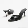 Sandálias Pretas de Bico Fino com Salto Alto para Mulheres, Sapatos Femininos Stiletto de Moda de Couro PU Fosco de Alta Qualidade, Sandálias Elegantes de Salto Alto com Bico Aberto e Bico Peixe