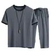 Traje de Seda de Hielo Personalizado para Hombre Verano Deportivo Manga Corta Holgado Talla Grande Casual Estilo Nuevo Empalme Pantalones Cortos de Tres Puntos Moderno