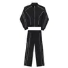 Cardigã casual de outono, jaqueta com gola alta, conjunto esportivo para homens, design solto, calças pantalona fluidas, conjunto de duas peças