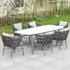Conjunto de Mesa e Cadeiras para Pátio Externo Mobiliário de Lazer para Jardim e Villa Mesa e Cadeiras de Jantar em Rattan Trançado de Liga de Alumínio à Prova d'Água e Proteção Solar