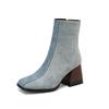 Entrega de una sola pieza comercio exterior talla grande botas de mujer combinación de colores punta cuadrada tacón grueso botines botas de moda X23120011
