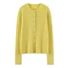 Jaqueta Cardigan Tricotada de Cor Sólida 100% Lã Fiada (Fio Yangtze Alemão) com Fio Metálico Céu Estrelado de Malha 18 Gauge para Mulheres