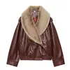Artículo de Venta Caliente Transfronterizo de Aliexpress 2026 Primavera Elegante y a la Moda Solapa Grande Cuello de Piel Desmontable Chaqueta de Cuero