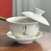 Tigela Gai Sancai Tigela de Chá Xícara de Chá Grande Cerâmica Única Porcelana Branca Jogo de Chá Kung Fu Porcelana Azul e Branca com Tampa