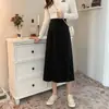 Falda larga de verano para mujer negra 2026 primavera y otoño nuevo estilo adelgazante de cintura alta con abertura falda corta de línea A