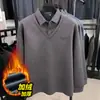 Comercio Exterior Transfronterizo Suéter Falso de Dos Piezas para Hombre Invierno Nuevo Estilo Espesado con Terciopelo Cálido Ropa para Hombres de Edad Media Papá Ropa de Punto para Hombre