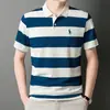 Nueva Camisa Polo de Verano Manga Corta Camiseta Rayada de Moda Ropa Bordada para Hombres de Mediana Edad Casual Manga Corta Cuello Solapa Venta al por Mayor
