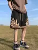 Marca Americana Moderna Estampa de Chamas Shorts de Tela Masculino Finos Secagem Rápida Esportivos Calças de Basquete Roupa Externa Casual Calças de Praia