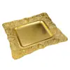 Bandeja Dorada en Relieve de Lujo Ligero para Fruta, Bocadillos, Pastel, Plato Decorativo, Plato Cuadrado de Flor de Pavo Real para Fruta al por Mayor