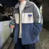 Nova Jaqueta de Lã de Cordeiro Masculina para o Inverno, Jaqueta Color Block de Gola Alta Estilo Novo, Casaco de Algodão Espesso, Roupa de Algodão Quente, Jaqueta Acolchoada de Algodão Solta