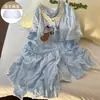 Pijama lindo de gato para mujer en verano, con copas en el pecho, cuello redondo, cárdigan casual, conjunto cómodo para casa para personas petite