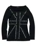 2026 Europeu e Americano Transfronteiriço Estilo Gótico Retrô Studs Padrão Cruzado Manga Longa Slim Fit Camiseta Hot Girl Top de Rua