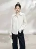 Camisa Blanca de Rayas con Cuello y Cintura Plisada BESOBE para Mujer, Blusa Casual Elegante Holgada de Manga Larga para Otoño