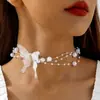 Joias Europeias e Americanas Moda Luxo Acessível Colar de Pérola Borboleta Nicho High-End Corrente de Clavícula Colar de Contas Atacado