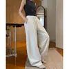 Calça de Outono Patchwork de Cintura Alta Foice Cordão Solta Versátil Casual Longa Nova Simples Emagrecedora Perna Larga Calça Esportiva