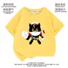 Camiseta de Dibujos Animados Gato Negro Sheriff Linda Animación Manga Corta para Hombre y Mujer Ropa de Estudiante Camisa de Verano para Niños de Media Manga Holgada