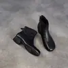 Botines Retro de Moda con Punta Redonda para Mujer 2026 Otoño/Invierno Nuevos de Piel Genuina con Tacón Grueso Medio y Cierre Trasero Suela Suave Botas Adelgazantes