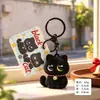 Pingente Chaveiro Gatinho Preto Flocado Fofo, Miniatura de Gato Tendência, Chaveiro de Mochila, Brinde de Máquina de Pegar Bichos