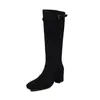 Botas Skinny de Terciopelo para Mujer, Botas Altas Largas, Nuevo Estilo Coreano de Invierno, Punta Redonda, Hebilla, Tacón Grueso, Botas por Encima de la Rodilla, Botas Individuales para Mujer