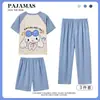 Conjunto de Pijama Infantil de Três Peças, Shorts de Manga Curta, Calça Longa, Calça Casual com Desenho Fofo, Roupa para Pais e Filhos, Roupas de Casa Infantis Tamanho Médio e Grande, Moderno