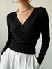 2026 Tienda Independiente de Deseos Transfronterizos Nuevo Top de Punto para Mujer Estilo Europeo y Americano Cómodo y Elegante Color Sólido Manga Larga Cuello en V