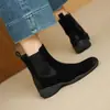 Botines Chelsea de ante de vaca de suela blanda ligera, tacón de cuña de 5 cm, punta redonda, corte bajo, casual, cómodos, de cuero genuino, botines cortos