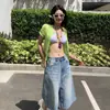 Jeans Cropped Rectos de Cintura Alta para Mujer, Estilo Americano, Textura de Bambú, Tridimensionales, Lavados, Holgados, Adelgazantes, Novedad Verano 2026