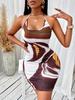 Amazon Transfronterizo Europeo y Americano Moda Femenina Nueva Estampado Espalda Descubierta con Cordones Ajustado que Cubre la Cadera Sexy Vestido de Tirantes