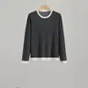 Suéter de Lana con Bloques de Color de Cuello Redondo Personalizado para el Commute de Otoño para Mujer 100% Lana Merino Tejido de Cuatro Hilos Manga Larga Prenda Base de Punto