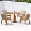 Mesas e Cadeiras de Teca para Exterior, Vila com Pátio, Mesa Longa de Madeira Maciça, Terraço de Jardim à Prova d'Água, Conjunto de Móveis de Madeira Maciça e Rattan