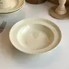 Plato de Paja Minimalista Estilo Ins Color Crema con Acabado de Alta Gama, Adecuado para Platos de Pasta Estilo Occidental, Platos de Ensalada y Platos de Cerámica para Uso Doméstico