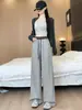 Pantalones casuales de pierna ancha rectos de tiro alto de color gris bloqueado estilo americano para mujer, nueva colección de otoño, adelgazantes y fluidos
