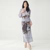 Traje Miyake para Mujer, Nuevo Estilo de Primavera de Gama Alta, Camiseta Estampada Suelta de Manga Larga, Conjunto de Dos Piezas con Falda de Abertura, Elegante