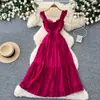 Vestido de Verano para Mujer Estilo Romántico Francés, Tirantes Finos, Divertido, Sin Mangas, Cintura con Lazo Estilizadora, Falda de Capas tipo Pastel en Línea A, Estilo Vacacional