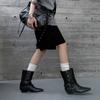 Hebilla de Cinturón Atmósfera Francesa Botón de Piel de Vaca Botines Chelsea Otoño e Invierno 2025 Tacón Medio Grueso Tubo Ancho Cuero Genuino Botines Cortos para Mujer