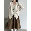 Suéter Luxi Vintage de Tricô com Tranças Estilo Coreano Cardigã Versátil de Gola V para Mulheres + Conjunto de Duas Peças com Colete de Gola Alta ss1084
