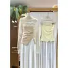 Liquidación, Sin Devoluciones ni Cambios. Blusa Top Tubo de Verano Estilo Suave con Cintura Ajustable y Ribete de Encaje 26876 (con Cinta de Gasa)