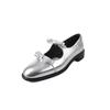 Artísticos Dulces Lazo Doble Piel de Vaca Mary Jane Zapatos Pequeños de Cuero 2025 Primavera Tacón Bajo Grueso Punta Redonda Cuero Genuino Zapatos de Una Capa para Mujer