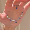 Artesanía Antigua del Vidrio Encaje Serie Gota de Agua Azul Collar con Borla Retro Francés Collar de Zafiro