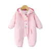 Nueva colección de otoño y primavera: adorable mameluco de una pieza con forro de felpa para bebés niñas, con un lindo diseño de gato, perfecto para usar al aire libre, proporcionando calor y protección contra el viento