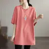 Camiseta de Manga Corta de Longitud Media Talla Grande para Mujer, Nuevo Estilo de Comercio Exterior Verano 2026, Corte Holgado, Adelgazante, Cubre las Caderas Top
