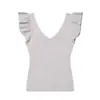 Fabricante Mayorista de Ropa para Mujer Transfronteriza Moda Estilo Europeo y Americano Ajuste Delgado Cuello en V Profundo Mangas Acampanadas Suéter de Punto