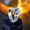 Tiktok Live Nueva Venta Caliente Anillo de Lujo con Diamantes Simulados de Moissanita de 3 Quilates