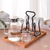 Prateleira de Vidro Criativa para Sala de Estar Cabide para Xícara de Chá Rack de Armazenamento Invertido para Copo de Água com Bandeja para Copo de Cerveja e Xícara de Café