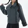 Abrigo de Lana de Color Sólido con Solapa Estilo Académico Moda Retro ins Transfronterizo Otoño/Invierno Casual de Calle Abrigo