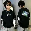 Camiseta de manga larga para niño, camiseta base de algodón puro a rayas tipo dos piezas falsas para niños, nuevo modelo primavera y otoño 2026 para niños mayores
