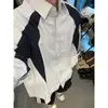 Camisa de Manga Larga con Rayas y Retazos Estilo Coreano Cuello Solapa Nueva de Primavera y Otoño Versátil Top de Botones Individuales Camisa Casual Holgada